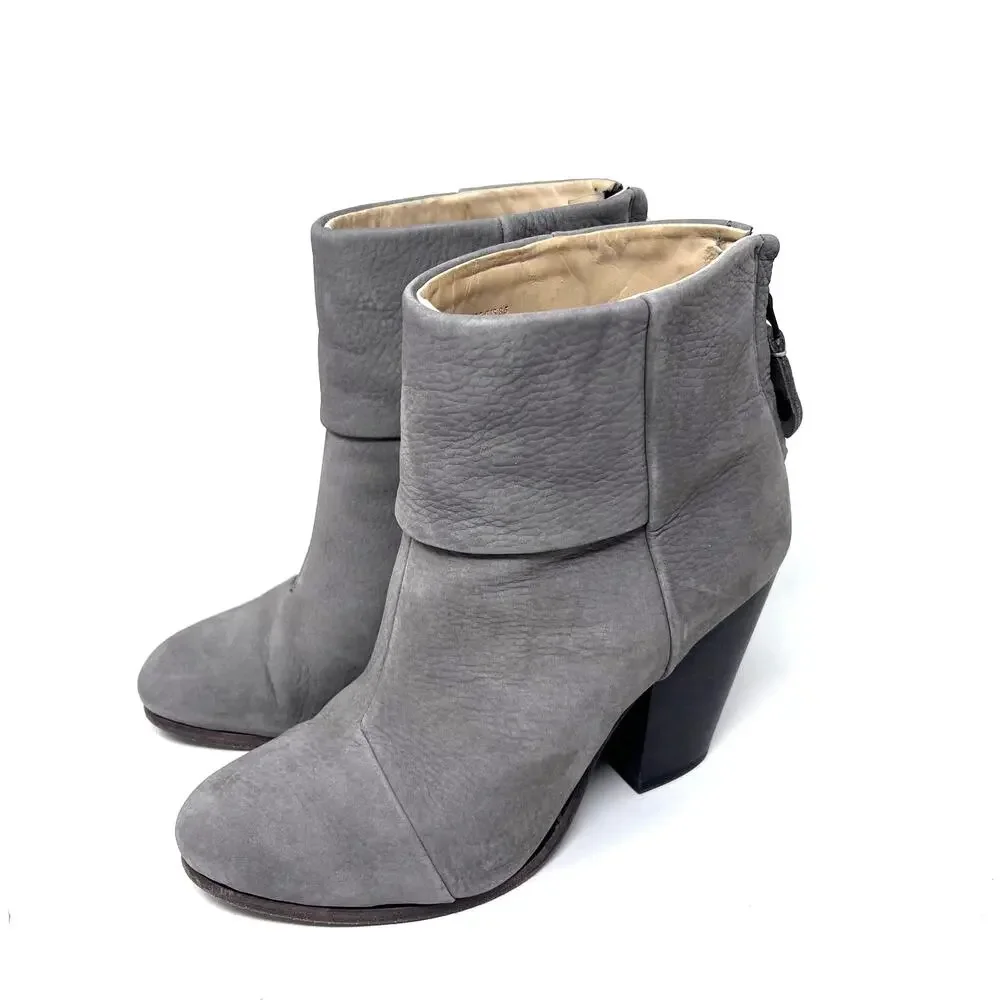 Rag & Bone Newbury Boots Women's 8.5 Elephant Gray Leather Cuff 3.5